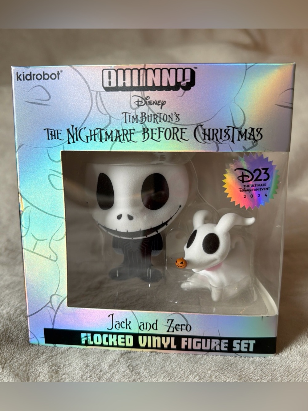 Disney D23 2024 Expo Kidrobot "Nightmare Before Christmas Jack & Zero", Flocked